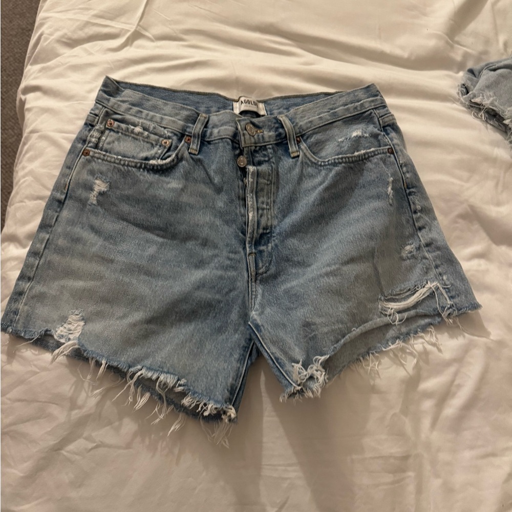 Agolde Light Blue Distressed Jean Shorts